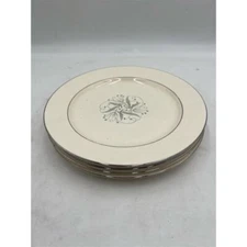 4) HOMER LAUGHLIN---CELESTE-- Dinner Plates ---White Floral Platinum Trim
