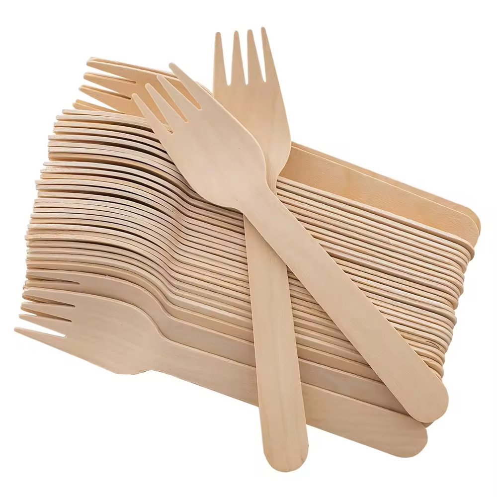 Wooden Forks Disposable Birchwood Biodegradable Compostable Cutlery Pack of 100