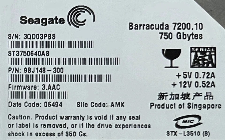 HDD PCB ONLY - Seagate Barracuda 7200.10 16MB - ST3750640AS / 9BJ148-300 / 3.AAC - Image 2 of 4
