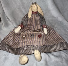 VTG HANDMADE PRIMITIVE FOLK ART STUFFED BUNNY FLOPPY EARS APRON DRESS 18  