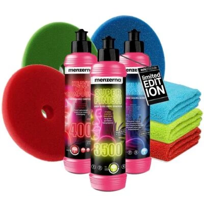 AUTOPFLEGE Juego de sellado de pulido de coche Menzerna pasta de pulido 3 paños de pulido 3 almohadillas de pulido