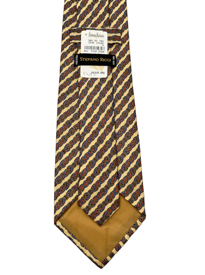Corbata Stefano Ricci 100 % seda a rayas geométricas doradas 4" x 59,25" para hombre nueva con etiquetas Foto 2 de 4