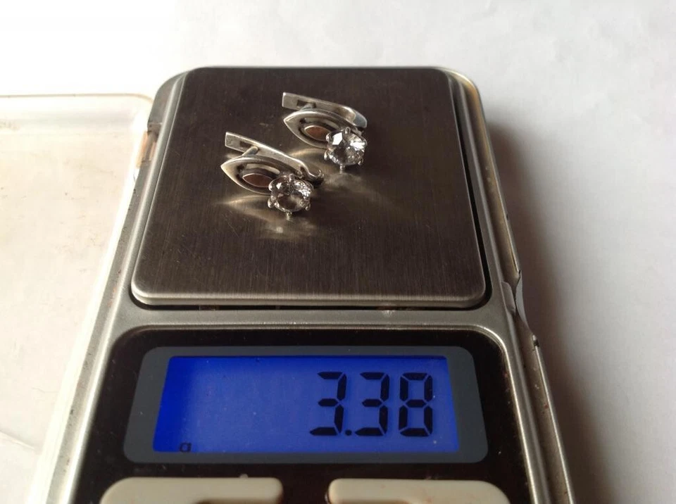 Coppia orecchini vintage URSS oro argento sterling 925 pietra gioielli donna 3,3 - Immagine 3 di 4