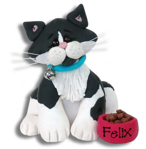 BLACK & WHITE TUXEDO KITTY CAT Personalized Ornament Handmade Polymer Deb & Co - Picture 1 of 1