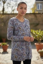 Ladies 100% cotton paisley Print Tunic Top long sleeves Size 12/14, 16, 18