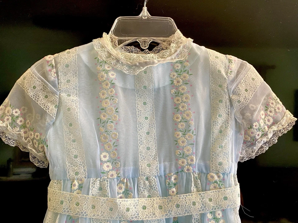 Vestido De Colección Niñas Cottagecore Azul Transparente Margarita Gasa Superpuesto Dos Piezas 6 8? Foto 2 de 4