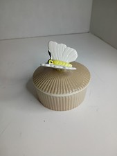 Fitz & Floyd Butterfly Ceramic/Porcelain 2 Piece Round Trinket Box Vintage