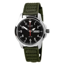 Citizen Men's Eco-Drive Black Dial Green Strap Day Date Field Watch BM8180-03E