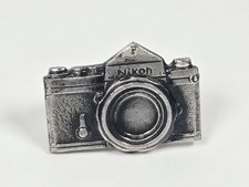 Nikon 35mm F Camera Tie Bar Clip 1" Promotional 1970s 80s Silvertone Made Japan