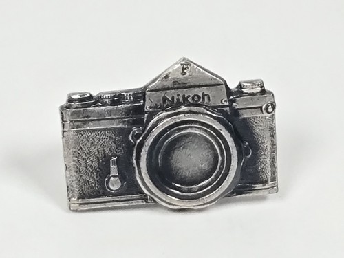 Nikon 35mm F Camera Tie Bar Clip 1" Promotional 1970s 80s  Silvertone Made Japan