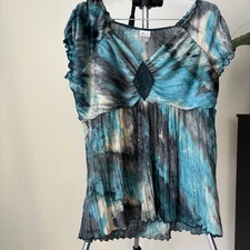 Venezia Babydoll Top Grey/Blue  Hanky Hem Whimsigoth Fairy Y2K 90s Sz XL