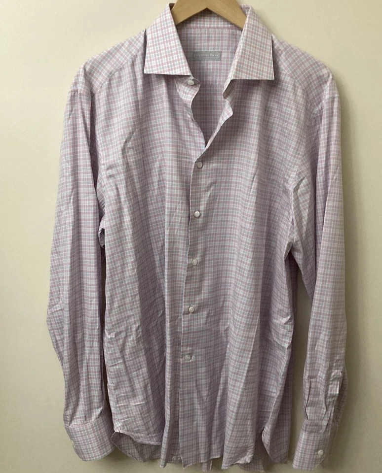 euc STEFANO RICCI Dress Shirt Pink/White/Blue 17/43 - Image 2 of 4