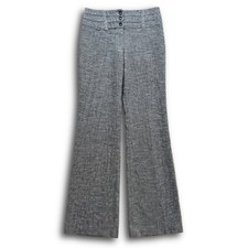 Womens Grey Textured Wide Leg Trousers High Waist Dress Pants Flap Pockets