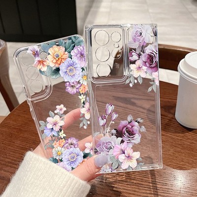Hülle für Samsung S26 S25 Ultra S24 S23 S22 S21 FE A36 Blumen Klar Handyhülle