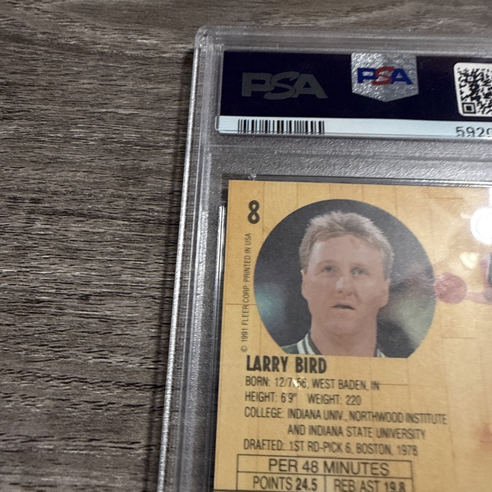1991 Fleer Larry Bird #8 PSA 8 NM-MT Boston Celtics Hall of Fame Vintage Card view 9