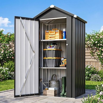 Vertical Metal Tool Cabinet 2.5x2FT 21 Cu.Ft Weatherproof Outdoor Storage Shed