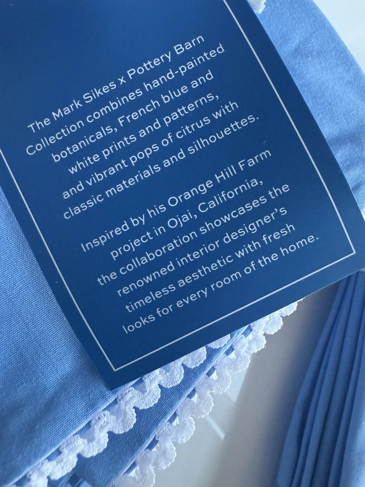 Juego de 4 fundas de almohada Pottery Barn Mark D Sikes azul francés tamaño estándar, nuevas con etiquetas Foto 4 de 4