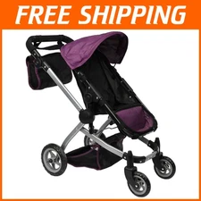 Purple Black Doll Pram - Adjustable Handle, Convertible Seat