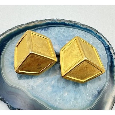 Karl Lagerfeld Paris Vintage Cube Matte Gold Tone Clip Earrings Paris New York