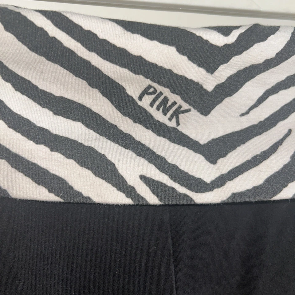 Pink Victorias Secret Y2K Fold over yoga Capri Pants Leggings Zebra L Large VS - Image 2 of 4