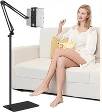 Tablet Floor Stand with Heavy Duty Base Overhead Bed phone Stand Angle Height