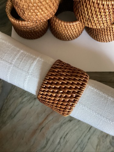 Set of 7 Wicker Rattan Woven Napkin Rings Brown NEW! - Picture 4 of 4