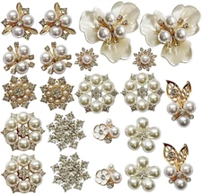 22 Pieces Flower Rhinestone Buttons Faux Pearl Buttons Flat Back for Jewelry Mak