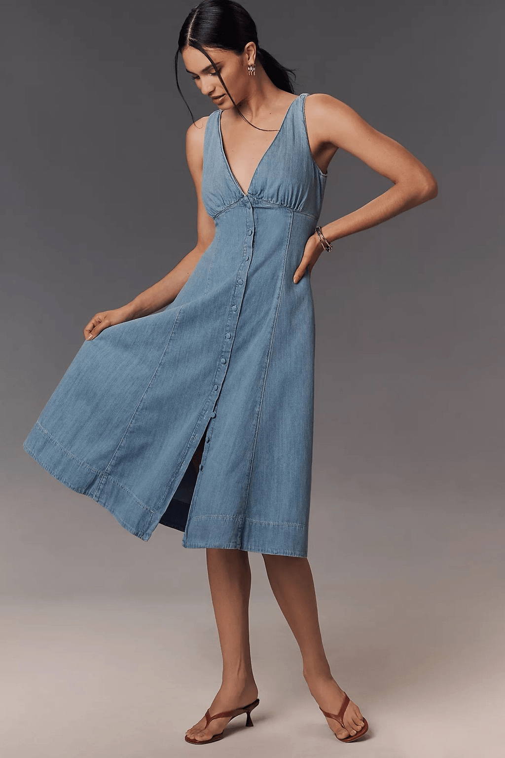 New Anthropologie Reformation Sebastien Denim Midi Dress Size 8