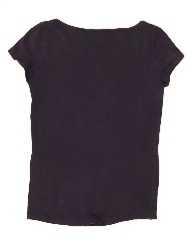 ARMANI JEANS Mujer Gráfico Camiseta Top Reino Unido 10 Pequeña Azul Marino Algodón BK10 Foto 2 de 3