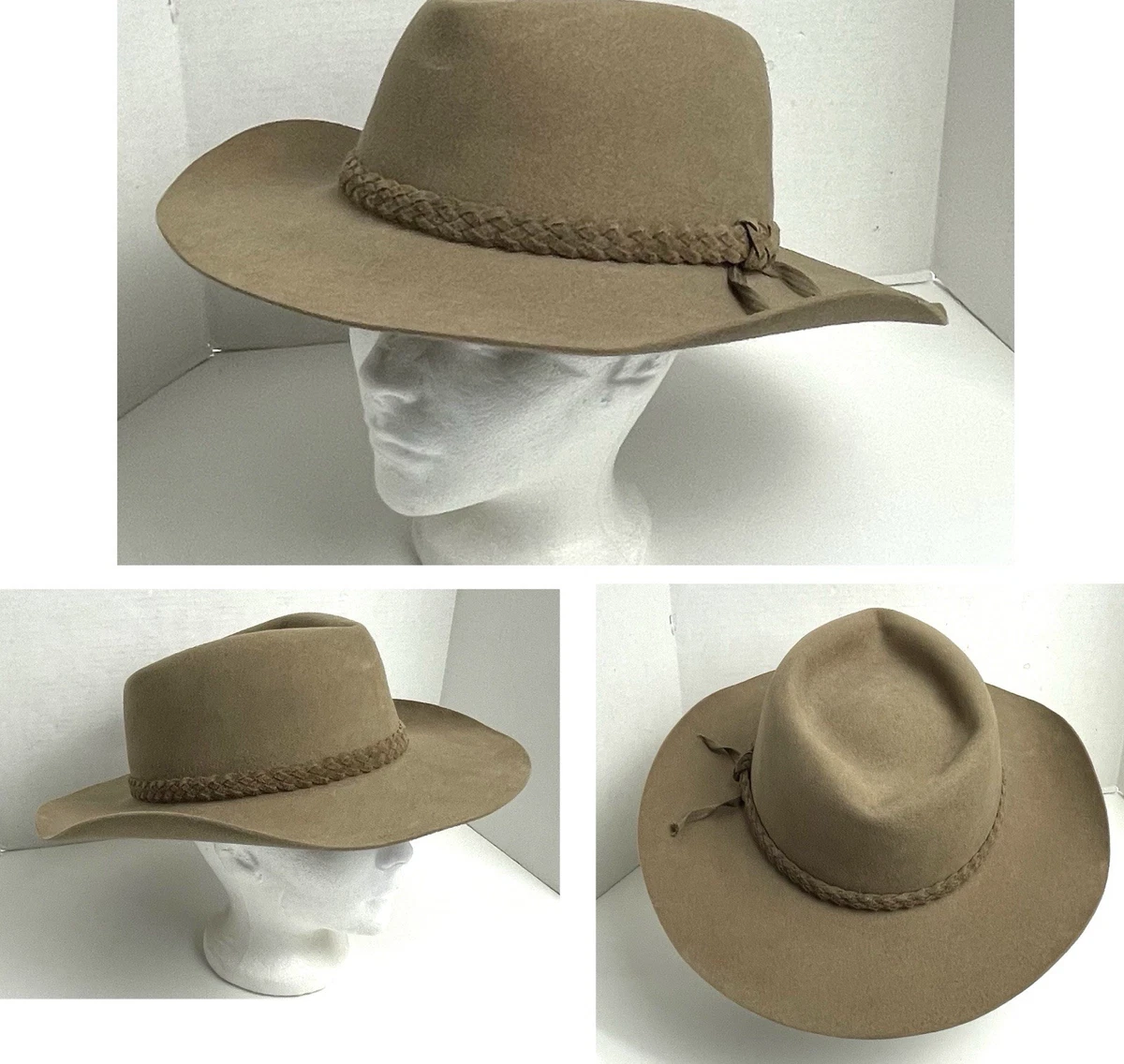 Vintage Akubra Down Under Pure Fur Felt Western Hat Australian Size 54 55cm Tan Vintage Australian Made Akubra Pure Felt Bucket Outback  main image 2