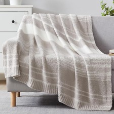 WRENGONGE Taupe Throw Blanket, 50x70 Soft Cozy Striped Throw Blankets for Cou...