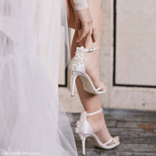 New BHLDN Bella Belle GARDENIA Ankle Strap Wedding Shoes with 3D Floral Sculptur