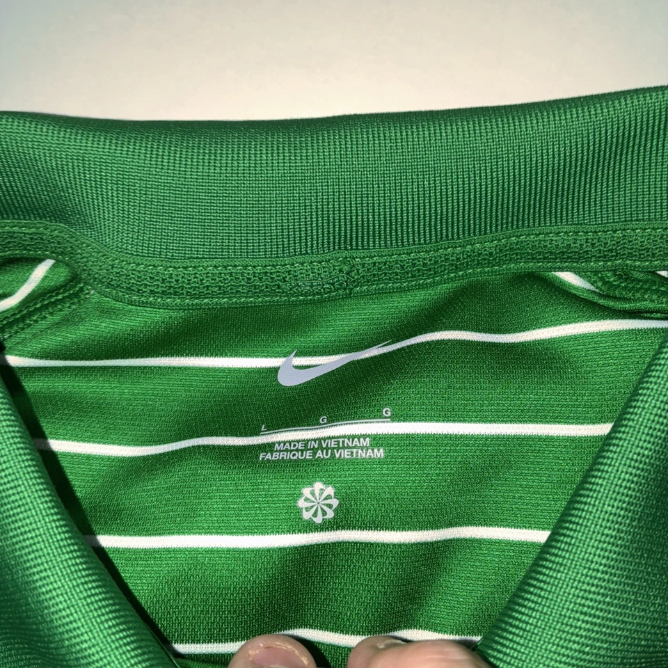 Nike Dri-Fit Oregon Ducks Polo Size Large Green White Striped Short Sleeve - Image 2 of 4
