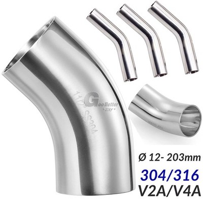 V2A V4A Edelstahlbogen 45 Grad Mandrel-Biegung 45° Rohr Poliertes Rohr DIY Neu