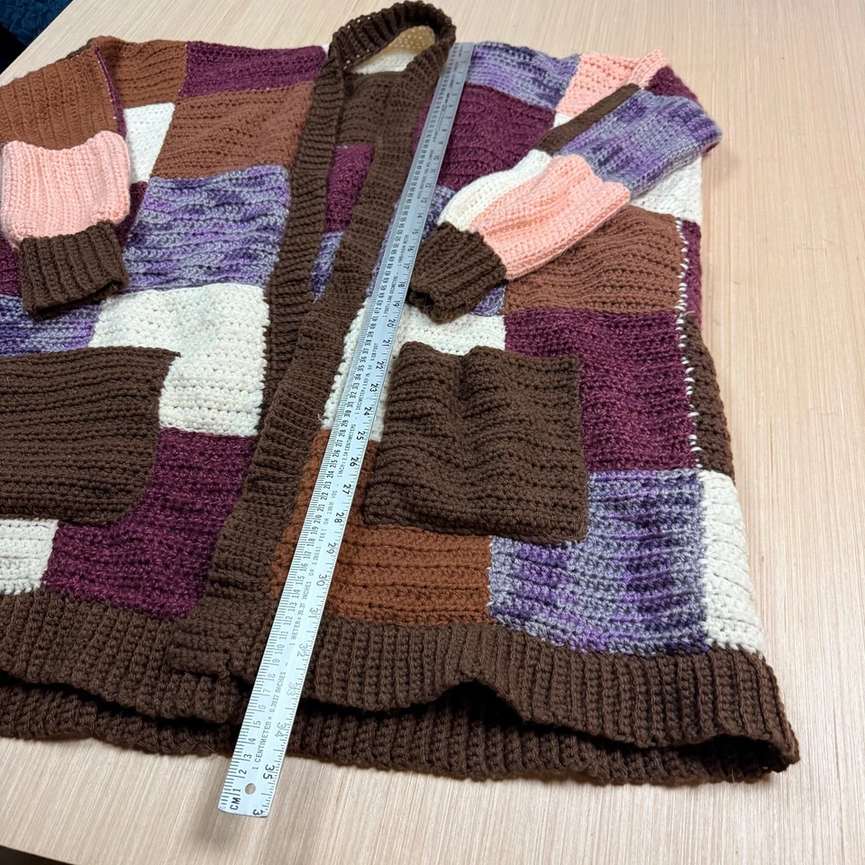 Cárdigan Suéter Vintage Crochet Hecho a Mano Abuelita Cuadrado Tejido a Mano XL Lagnelook Foto 3 de 4
