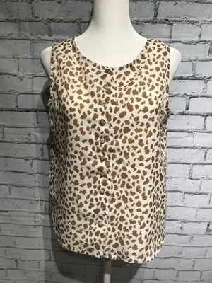 Life Como, S, Beige Leopard Cheetah Animal Print Sleeveless Button Blouse/Shirt