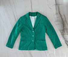 Vintage 70s/80s Kelly Green Linen Blend Blazer Women's M-L, Lined, Shoulder Pads