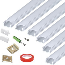 LED Strip U Channel Diffuser 6-Pack 1FT,17X7.5MM Surface Mounted Aluminum Track