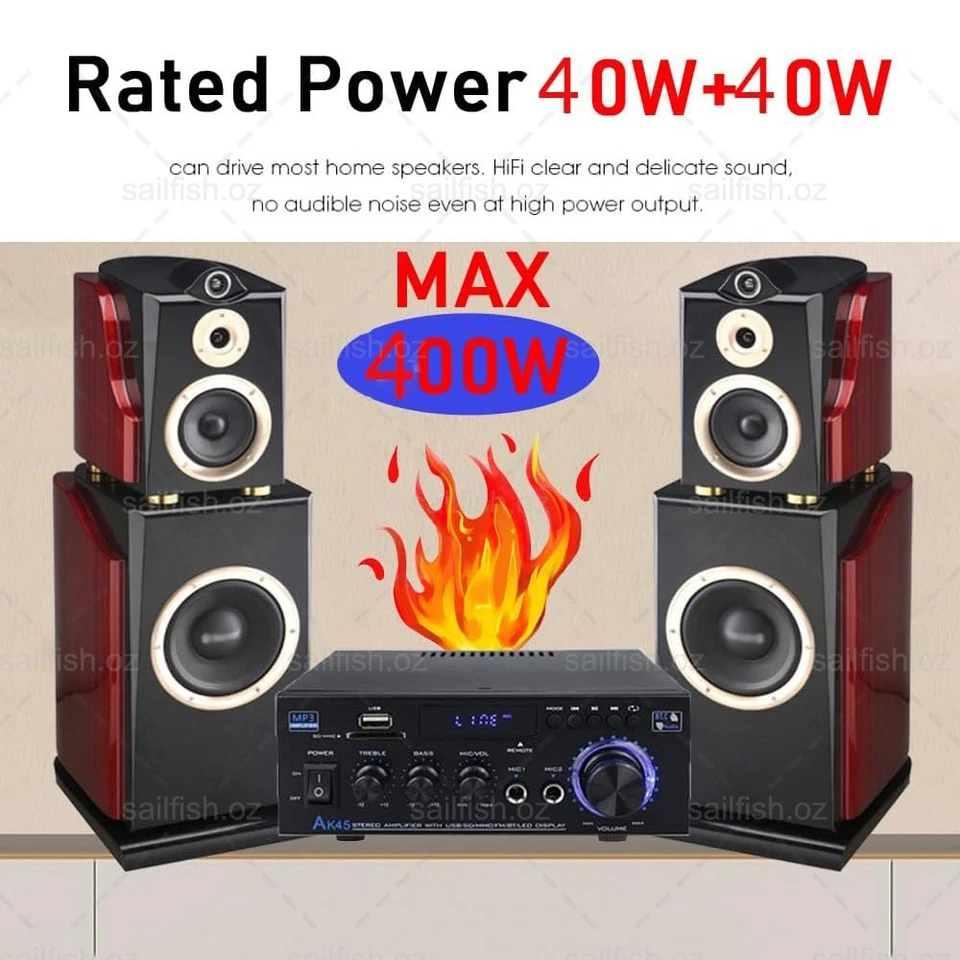 600W 2 Channel Bluetooth Mini HIFI Power Amplifier Audio Stereo Amp Home Car FM - image 3 of 4