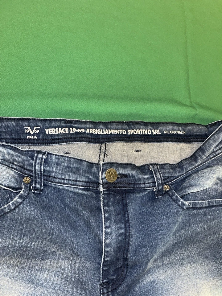 Pantalones de mezclilla Versace 1969 para hombre azul lavado medio 5 bolsillos RN#136301 talla W38L32 Foto 3 de 4