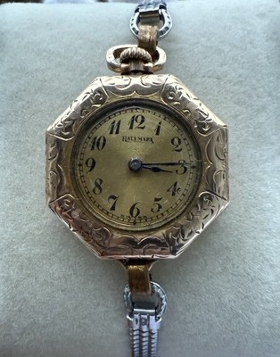 Vintage Ladies Hallmark Swiss Mini Pocket Watch Octagon Gold Filled Running