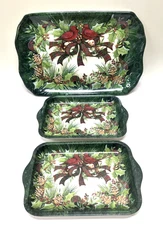 Susan Winget Cardinal Christmas Holiday Melamine Trays 1 Large 2 Small