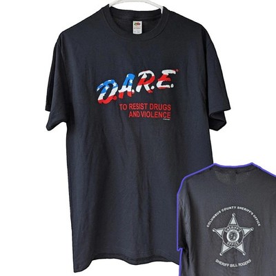 Vintage D.A.R.E. Columbus County Sheriff's Office Black Grunge Tee y2k M USA