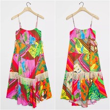 Anthropologie x Farm Rio Palila Fringed Midi Dress Tiered Colorful Sz XS NWT New