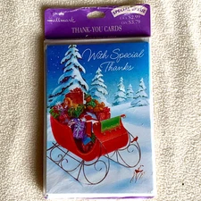 NOS Halmmark Christmas Thank You Cards Sleigh with Gifts 8 Cards & Envelopes