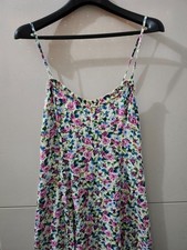 Zara Dress Womens L Cami Strappy Midi Flare Swing Lace Up Back Floral Slit Boho
