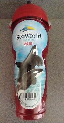 SeaWorld ORCA Souvenir Cup Mug Refillable Tumbler Black Straw 2019 Red 24 oz