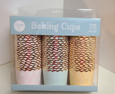 CORE BRAND BAKING CUPS - 75 Easter Cups - 3 Designs - Pink Blue Yellow - NIB