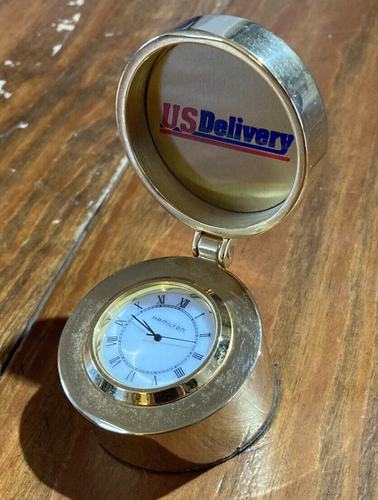 HAMILTON BRASS CLOCK Desk Shelf Swiss Movement Minimalist Style US DELIVERY Logo - Picture 1 of 7