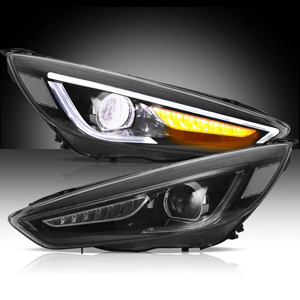 Faros proyectores LED secuenciales negros para Ford Focus 2015-2018 Foto 3 de 4